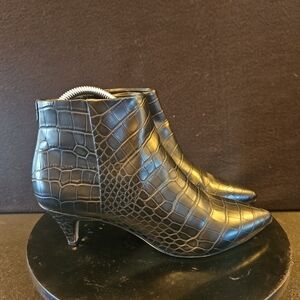 Sam‎ Edelman  Circus Black Croc Embossed Faux Leather Bootie Womens Size 7.5